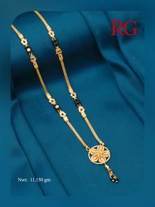 Collier Mangalsutra de luxe en or 22 carats, pendentif floral, chaîne de perles noires, bijoux de mariage indiens pour femmes, 11 grammes - Product Image 2