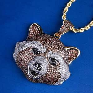 Colgante de Cabeza de Mapache Chapado en Oro con Micro Pavé de Diamantes de Imitación, Joyería de Estilo Hip Hop, Regalo Unisex - Product Image 3