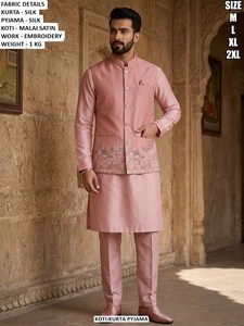 Ethnic Royal Silk Traditional <b>Men's</b> Floor-Length Regular Fit Party <b>Kurta</b> - Product Image 5