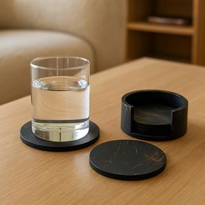 Fine Crafted Wooden Coasters Round Set Heat Resistant Drink Holder for Coffee Tea Mug Glass Non Slip <b>Table</b> <b>Protection</b> Use Hotel - Product Image 3