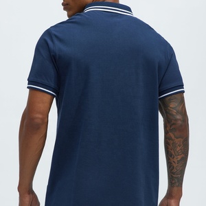 Polo pour homme bleu marine à manches courtes en coton piqué respirant, couleur unie, tricoté, coupe classique, vente en gros - Product Image 2