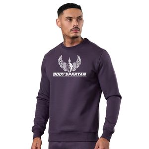 Mens Purple Crewneck Sweatshirt Casual Fleece Pullover Long Sleeve <b>Athletic</b> Streetwear Winter Fashion Top - Product Image 1