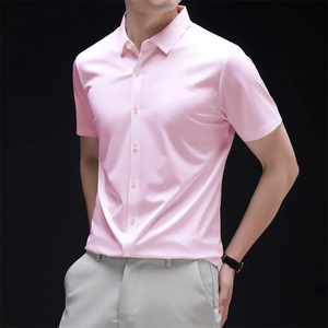 Nouvelle chemise décontractée pour homme à manches courtes, couleur unie, infroissable, confortable, polyvalente pour toutes les saisons - Product Image 1
