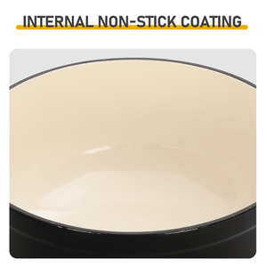 Pentola Olandese in Ghisa da 6QT con Smalto Nero, Pentola da Cucina da 5L per Fornello, Forno da Campeggio, Include 2 Guanti in Silicone Resistenti al Calore - Product Image 5