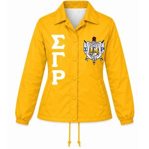 Veste à fermeture éclair intégrale personnalisée avec motif de crête et lettres de la sororité grecque SGRho, bleu roi, motif lignes croisées, pour université - Product Image 1