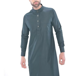 Wholesale Premium Cotton Stand Collar Modest <b>Men's</b> Loose Fit <b>Thobe</b> Islamic Eid Plus Size Floor Length Short Sleeve Quick Dry - Product Image 6
