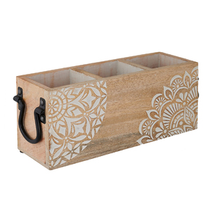 Decorative Wooden Storage <b>Caddy</b> Featuring Multiple Compartments for Flatware Placement - Product Image 3