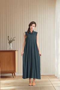 Robe longue à capuche en coton et lin à manches courtes pour femme, longueur genou, style caftan, grande taille, coupe droite, éco-responsable, mode B2B - Product Image 6