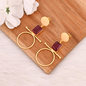 Handmade <b>Red</b> Hydro Gemstone Brass <b>Drop</b> <b>Earrings</b> Gold Plated Fashion Jewelry for Women - Product Image 2