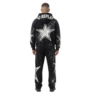Conjuntos Deportivos de Felpa de Algodón con Estampado Gráfico No Replay, Detalle de Estrella en Blanco y Negro, Corte Holgado, Estilo Urbano - Product Image 2