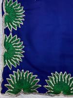 Setelan Salwar Kameez Bordir Biru dengan Mantel Panjang dan Celana Palazzo, Pakaian Pakistan India untuk Acara Resmi