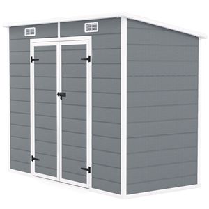 Caseta de Almacenamiento Exterior de Plástico Gris de 8' x 4' con Puertas con Cerradura, Ventilaciones, Ventana en el Piso para Patio Trasero, Jardín - Product Image 1