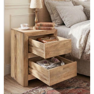 Mesa de Noche de Madera de Mango Sólida de Estilo Rústico Indio, Minimalista, con 2 Cajones, Ensamblada, para Dormitorio Moderno, Apartamento y Hotel - Product Image 2