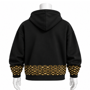 Sudadera con capucha negra para hombre con bordado en el borde, estilo oversize, de forro polar, con bolsillo canguro, informal, para invierno, estilo urbano. - Product Image 2