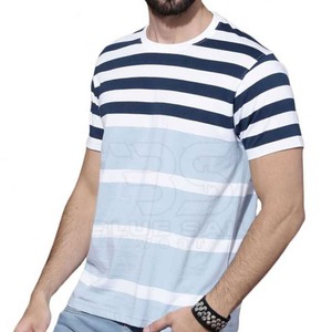 T-shirt à manches courtes rayé pour homme, col rond, coupe classique, style décontracté, tissu tricoté, motif bleu et blanc - Product Image 5