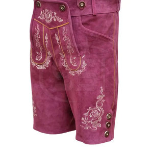 Men's Solid Casual Lederhosen Shorts with Button Fly and Eco-Friendly Design for Festival and Party Events - Product Image 2