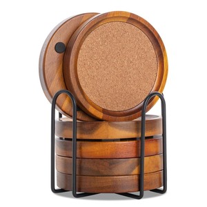 Acacia Wood Frame with Natural <b>Cork</b> Insert wooden coasters and <b>trivets</b> OEM Custom Wholesale | Aqdus Saleem India - Product Image 3