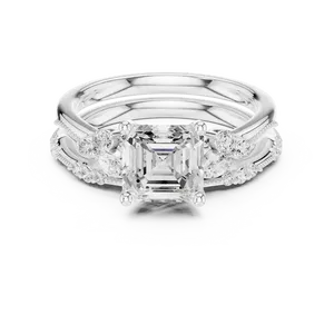Bague de fiançailles en diamant de laboratoire taille Asscher 2 carats, or massif 18 carats, certifiée IGI, ensemble nuptial Milgrain, alliance assortie VVS E-F - Product Image 3