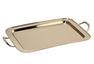 Plateau de service rectangulaire en métal, finition or poli, design élégant et durable, couleur unie, idéal pour les fêtes - Product Image 1