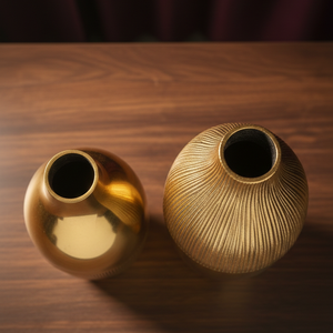 Luxury Ribbed Gold Metal <b>Flower</b> Vase Elegant Handcrafted Modern Home Decor Table Centerpiece <b>Single</b> Unit Only - Product Image 4