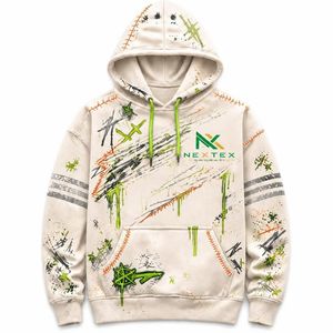 Sweat-shirt à capuche unisexe avec motif néon goutte à goutte et détails graphiques vieillis, idéal pour l'hiver - Vente en gros - Product Image 5