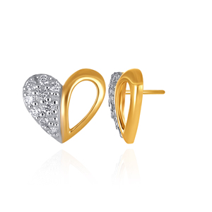 Boucles d'oreilles clous en diamant sculpté en forme de cœur fendu, motif floral ouvert, diamant rond cultivé en laboratoire, or 18 carats, bijoux de mariage élégants - Product Image 1