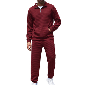 Man Half <b>Zip</b> Sweatshirt Suits Set Manufacturers Custom Men Quarter <b>Zip</b> Waffle Polo Knit Sport Hoodie Tracksuit and Jogger Sets - Product Image 1