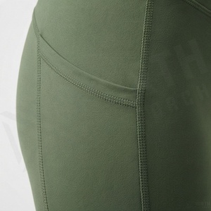 High Waist Women's <b>Leggings</b> Full Length Solid Color Seamless Stretch Breathable Sporty Style with Pockets <b>Green</b> - Product Image 5