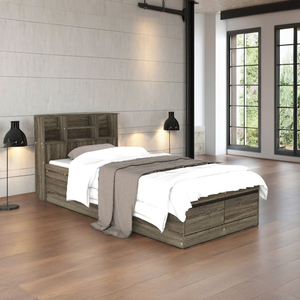 High Quality 2286 Modern Wood Super Single Bed <b>Frame</b> Storage Headboard Particle Board Bedstead With Drawers Dark <b>Oak</b> Finish - Product Image 1