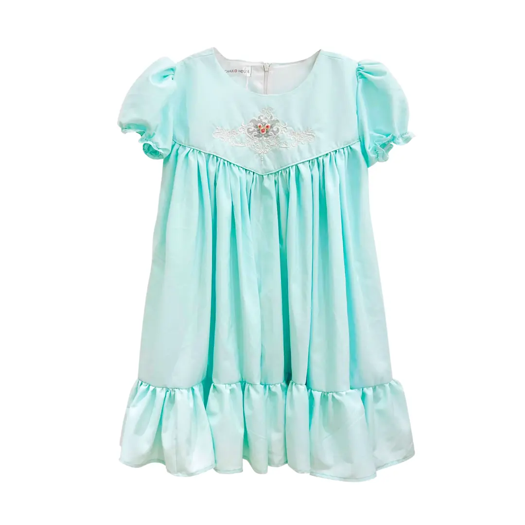 Summer Blue Hand Embroidery Flower Machine Embroidery Baby Girl Vintage Dress Pink Short Sleeves OEM ODM For Kids Julie Dress