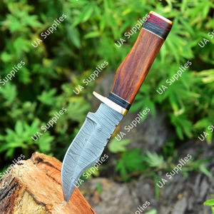 Couteau de chasse tactique EDC en acier Damas ultra-affûté de haute qualité, manche en bois de rose et laiton, fabrication OEM/ODM, vente directe usine, faible MOQ - Product Image 6