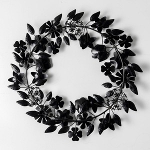 Stunning Black Wreath Beautifully Crafted With A Dense Wire Frame Adorned With Textured Metallic <b>Flowers</b> & Leaves For Home Decor - Product Image 2