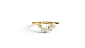 Bague minimaliste en or 18 carats avec diamant rond taillé, bande incurvée, empilable, pour mariage, avec diadème, rehausseur de bague, bijoux fins, cadeau pour femme - Product Image 1