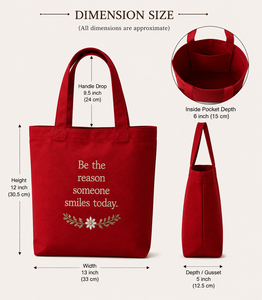 Red Canvas Tote <b>Bag</b> with Embroidery Customized Closure for Everyday Use Shopping <b>Work</b> School Travel Companion - Product Image 2