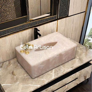 Boîte à mouchoirs en résine dorée pêche, style zen asiatique, taille 6, pour les détaillants d'accessoires de luxe pour la maison - Product Image 2