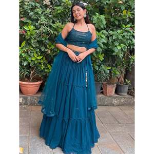 Sweet Teal Blue Georgette <b>Party</b> Wear Lehenga Choli Set with Dupatta - Product Image 1