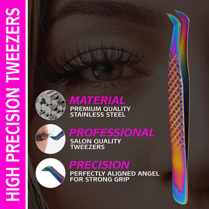 Pinces à cils en acier inoxydable de haute qualité, écologiques, avec grip diamanté, revêtement plasma multicolore, précision. - Product Image 5