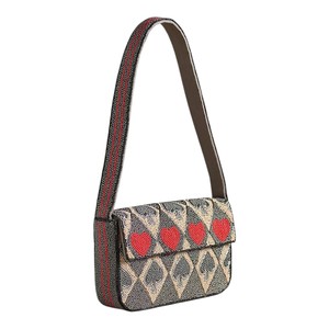 Sac à bandoulière de luxe artisanal perlé pour femme, motif cartes à jouer (cœurs et piques), style soirée poker - Product Image 1