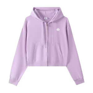 Sudadera con Capucha y Cierre para Mujer, Color Sólido, Informal, Corta, de Algodón Tejido, Manga Larga, para Otoño - Product Image 2