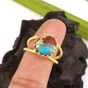 Anillos de boda para mujer de plata de ley 925 con baño de oro de 18 quilates y rodio, con incrustaciones de turquesa y cobre de lava de 10 mm, estilo bohemio, superventas - Product Image 1