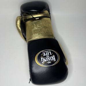 Guantes de Boxeo Personalizados Negros con Cordones Dorados, Sin Boxeo No Hay Vida, Guantes de Boxeo de Cuero Genuino para Entrenamiento Profesional y Sparring, Guantes de Boxeo Winning - Product Image 1