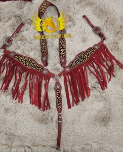Custom Red Leather Crystal Rhinestones Inlay Genuine Leather Horse Tack Set Lightweight Seasonal western Leather Horse Tack - Product Image 1