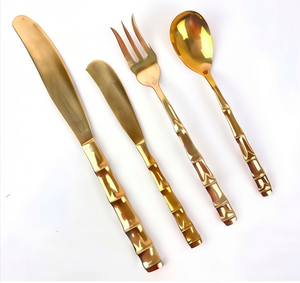 Classic <b>Antique</b> Stainless Steel Flatware Set With <b>Gold</b> Finished Perfect For Elegant Dining At Weddings And Restaurants Usage - Product Image 1