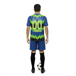 Ensemble d'uniformes de football unisexe personnalisés à rayures avec appliques, grande taille, vêtements de sport de qualité pour adultes, nouveau design, comprenant maillot et short, OEM - Product Image 3