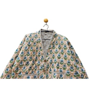 Bloc floral imprimé coton veste matelassée femmes Double face à la main col en V à manches longues manteau avant ouvert bouton veste matelassée - Product Image 4