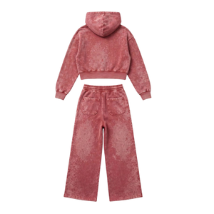 Ensemble de survêtement deux pièces pour femme, sweat à capuche zippé délavé à l'acide, style streetwear décontracté, 100 % coton - Product Image 2