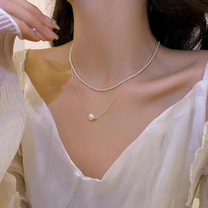 สร้อยคอมุกน้ำจืดสองชั้นสำหรับผู้หญิง ดีไซน์ทันสมัยแบบเน็ตไอดอล สร้อยคอระยิบระยับสุดเท่ ระดับไฮเอนด์ - Product Image 4