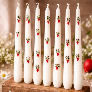 Premium 10-inch White Strawberry Design <b>Dinner</b> Taper <b>Candles</b> Paraffin Soy Wax Handmade Smokeless Unscented Weddings Christmas - Product Image 2