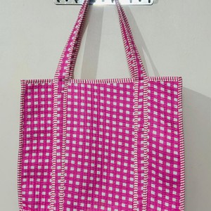 Oversized Large Quilted Weekend Tote <b>Bag</b> - Cotton Block Printed <b>Overnight</b> <b>Bag</b> Grocery Shopping Travel Handmade <b>Bags</b> For Women - Product Image 3