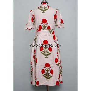 ชุดเดรสยาวปานกลางสไตล์โบฮีเมียนทันสมัยสำหรับงานแต่งงาน ลายดอกไม้พิมพ์ลายด้วยมือ ผ้าฝ้าย สำหรับผู้หญิง สวยงาม สบายๆ เหมาะกับฤดูร้อน - Product Image 6